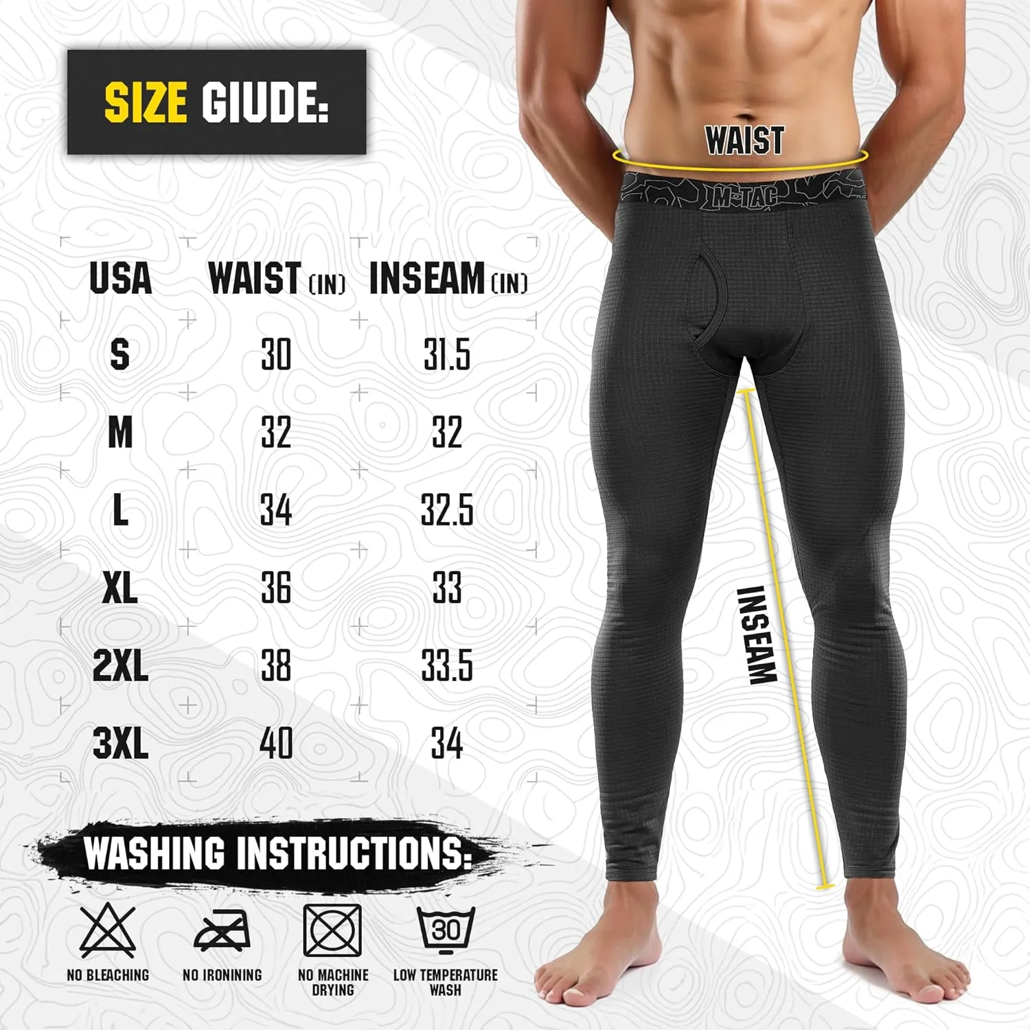 M-Tac Mens Bottoms Thermal Underwear for Men Fleece Lined Compression Pants Base Level 2
