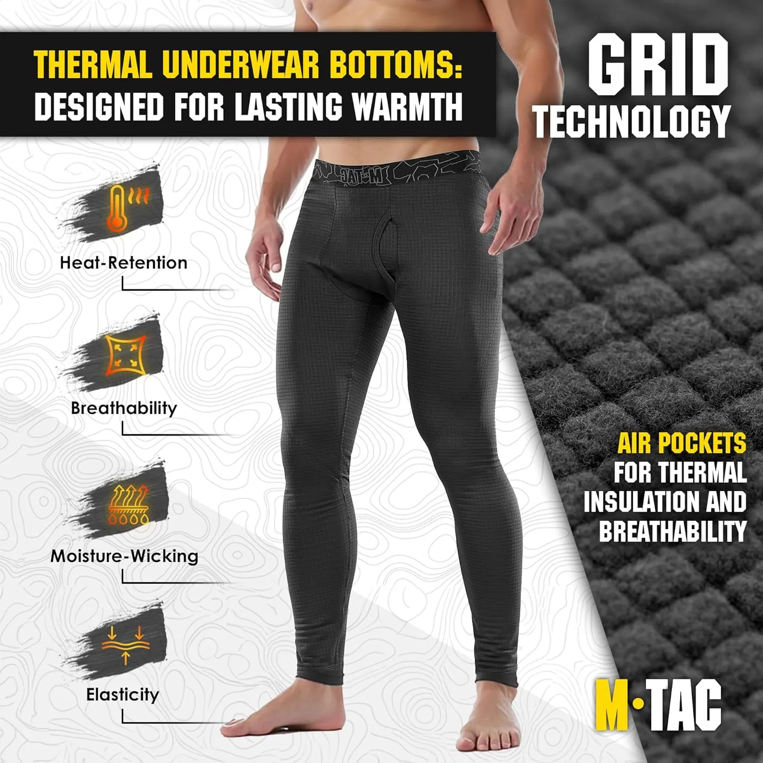 M-Tac Mens Bottoms Thermal Underwear for Men Fleece Lined Compression Pants Base Level 2