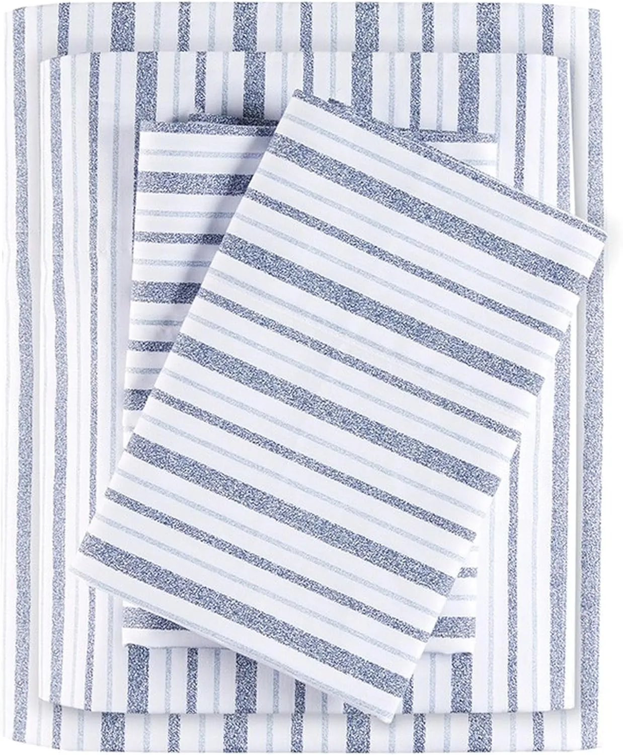 Madison Park Essentials 100% Cotton Sheets, Breathable&Soft Cotton Bed Sheets, Printed Design, Elastic Pocket Cotton Sheet Set Fits Up to 14" Mattress, All Season, Full Blue Stripes 4 Piece