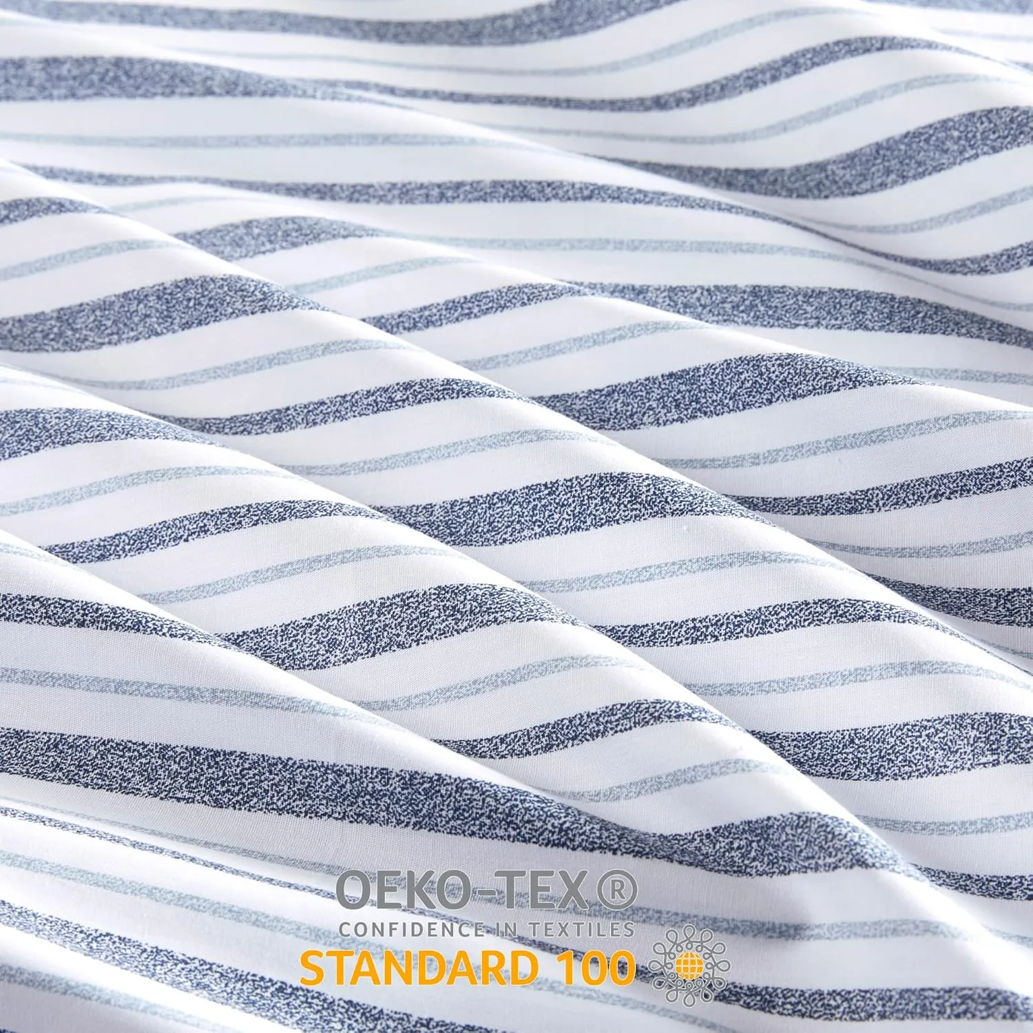 Madison Park Essentials 100% Cotton Sheets, Breathable&Soft Cotton Bed Sheets, Printed Design, Elastic Pocket Cotton Sheet Set Fits Up to 14" Mattress, All Season, Full Blue Stripes 4 Piece