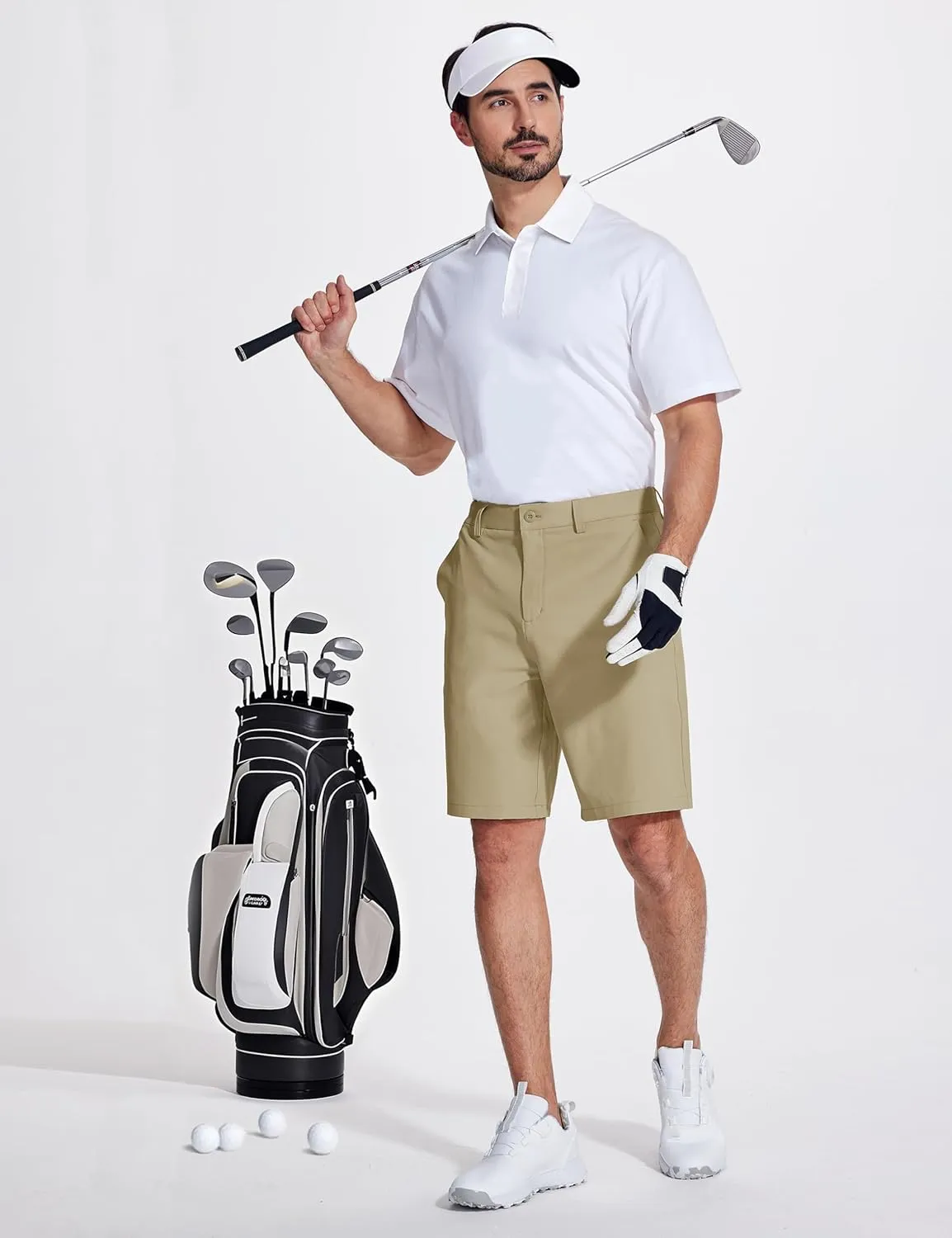 MAGCOMSEN Men's Golf Shorts 9 Inch Inseam Quick Dry Casual Shorts Stretch Hiking Dress Work Shorts with 4 Pockets Flat Front