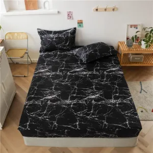 Marble Printed Fitted Sheet King Chic Luxury Black Marble Bed Sheet Set for Kids Teens Adults Bedroom Decor Modern Abstract Art Bedding Set Ultra Soft Women Men Bed Cover (Flat Sheet Not Included)