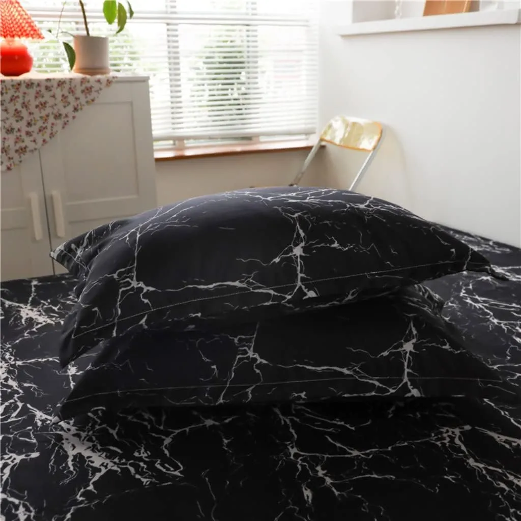 Marble Printed Fitted Sheet King Chic Luxury Black Marble Bed Sheet Set for Kids Teens Adults Bedroom Decor Modern Abstract Art Bedding Set Ultra Soft Women Men Bed Cover (Flat Sheet Not Included)