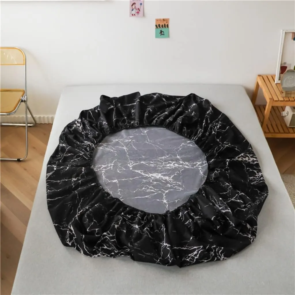 Marble Printed Fitted Sheet King Chic Luxury Black Marble Bed Sheet Set for Kids Teens Adults Bedroom Decor Modern Abstract Art Bedding Set Ultra Soft Women Men Bed Cover (Flat Sheet Not Included)