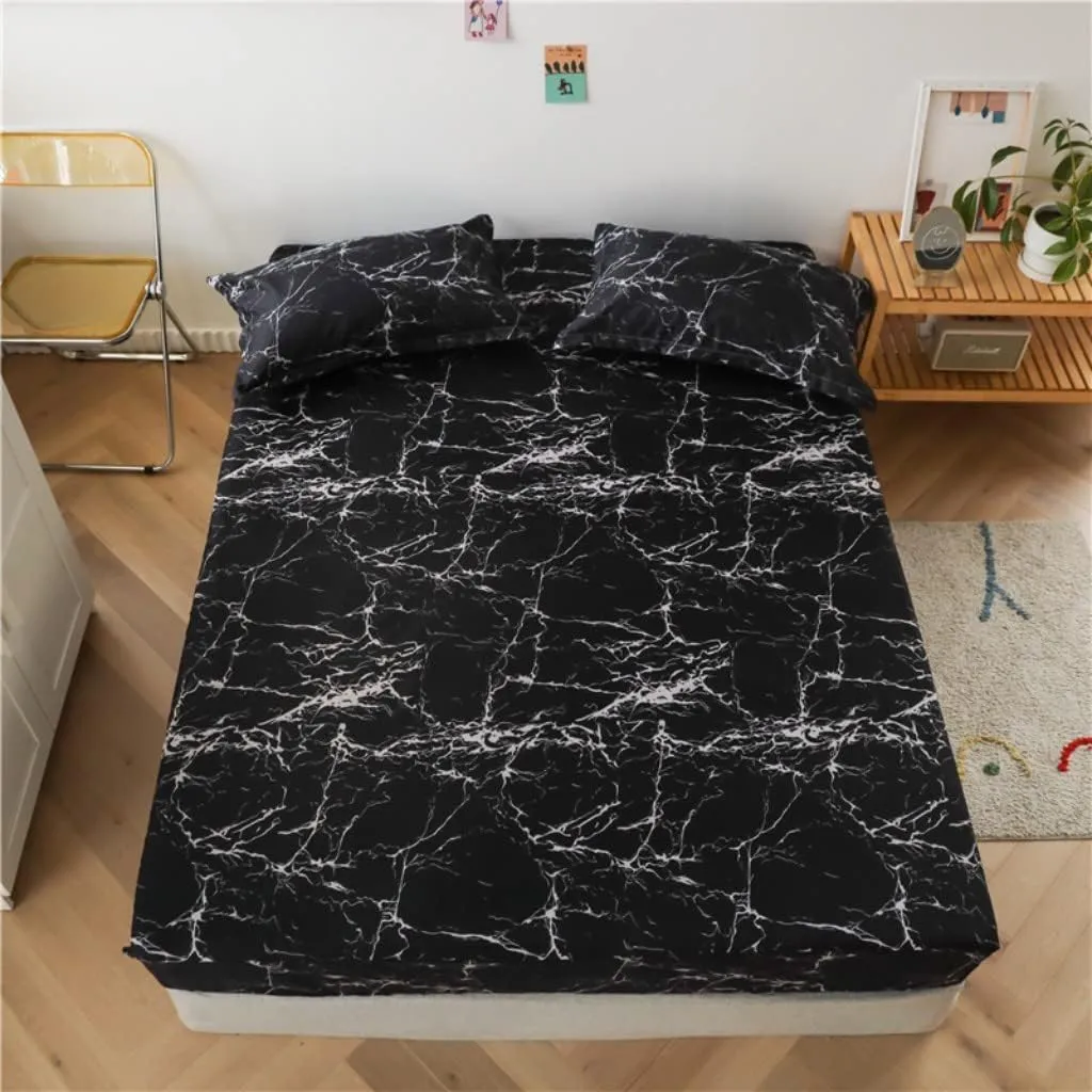 Marble Printed Fitted Sheet King Chic Luxury Black Marble Bed Sheet Set for Kids Teens Adults Bedroom Decor Modern Abstract Art Bedding Set Ultra Soft Women Men Bed Cover (Flat Sheet Not Included)