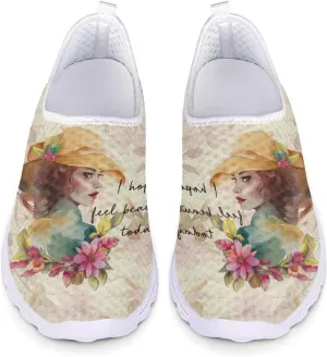 MARSVOVO Walking Shoes for Women with Arch Support and Comfort Lightweight Flexible Breathable Athletic Womens Sneakers Classic Flat Print Fashion Resistant Tennis Non Slip Work Shoes Women