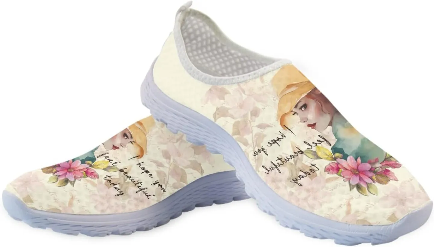 MARSVOVO Walking Shoes for Women with Arch Support and Comfort Lightweight Flexible Breathable Athletic Womens Sneakers Classic Flat Print Fashion Resistant Tennis Non Slip Work Shoes Women
