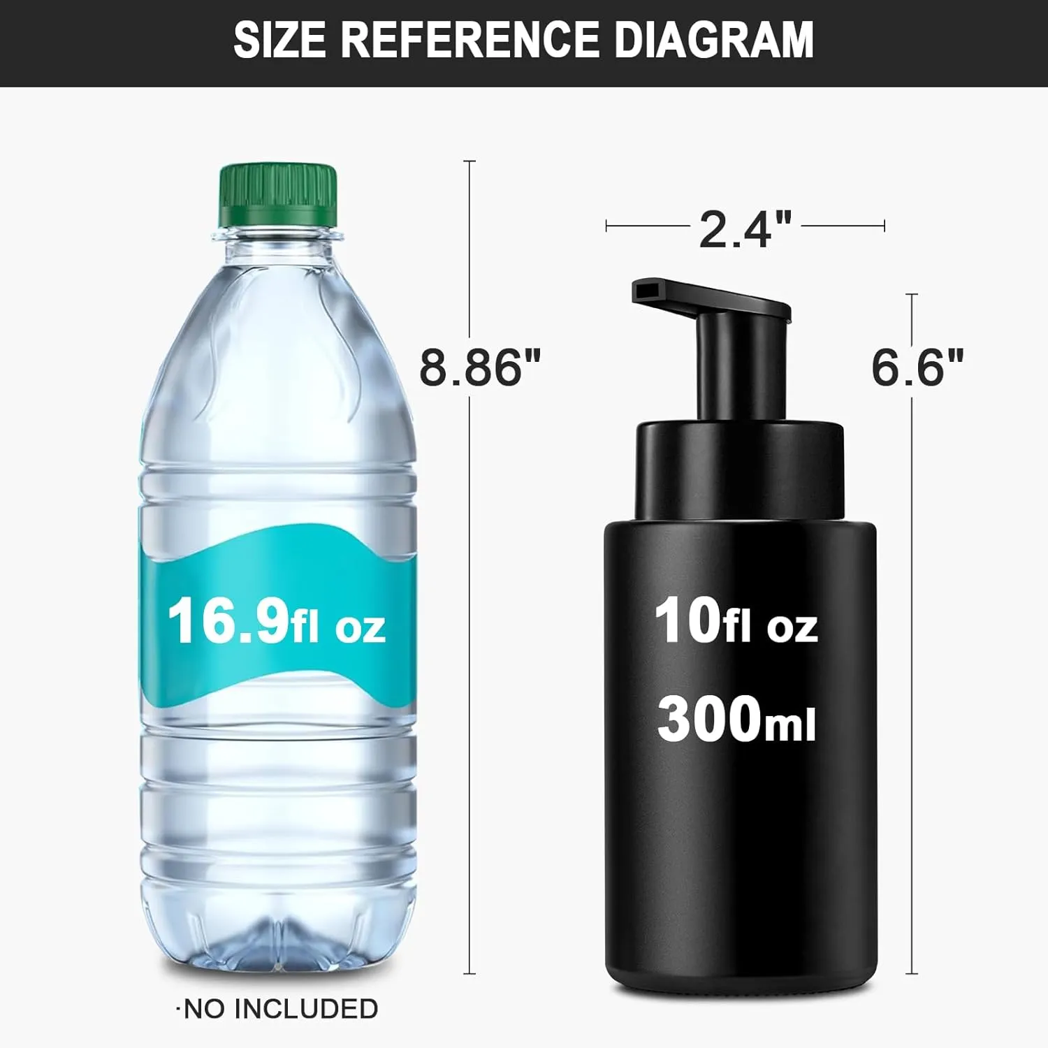 Matte Black Foaming Hand Soap Dispenser, 10 oz/350ml Glass Foam Dispenser, 2 Pcs Foaming Soap Dispenser for Bathroom, Black Refillable Pump with Waterproof Labels