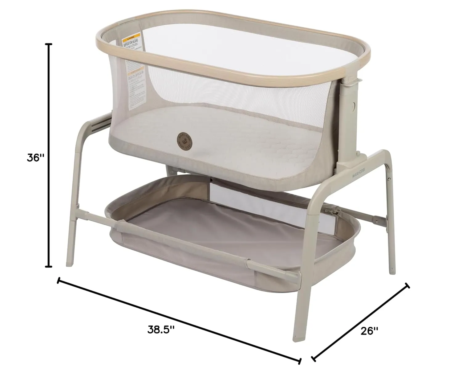 Maxi-Cosi Iora Baby Bassinets Bedside Sleeper, Portable Bassinet, Infant Bedside Sleeper Crib, Height Adjustable, Breathable Mesh, Large Storage Basket, Classic Oat