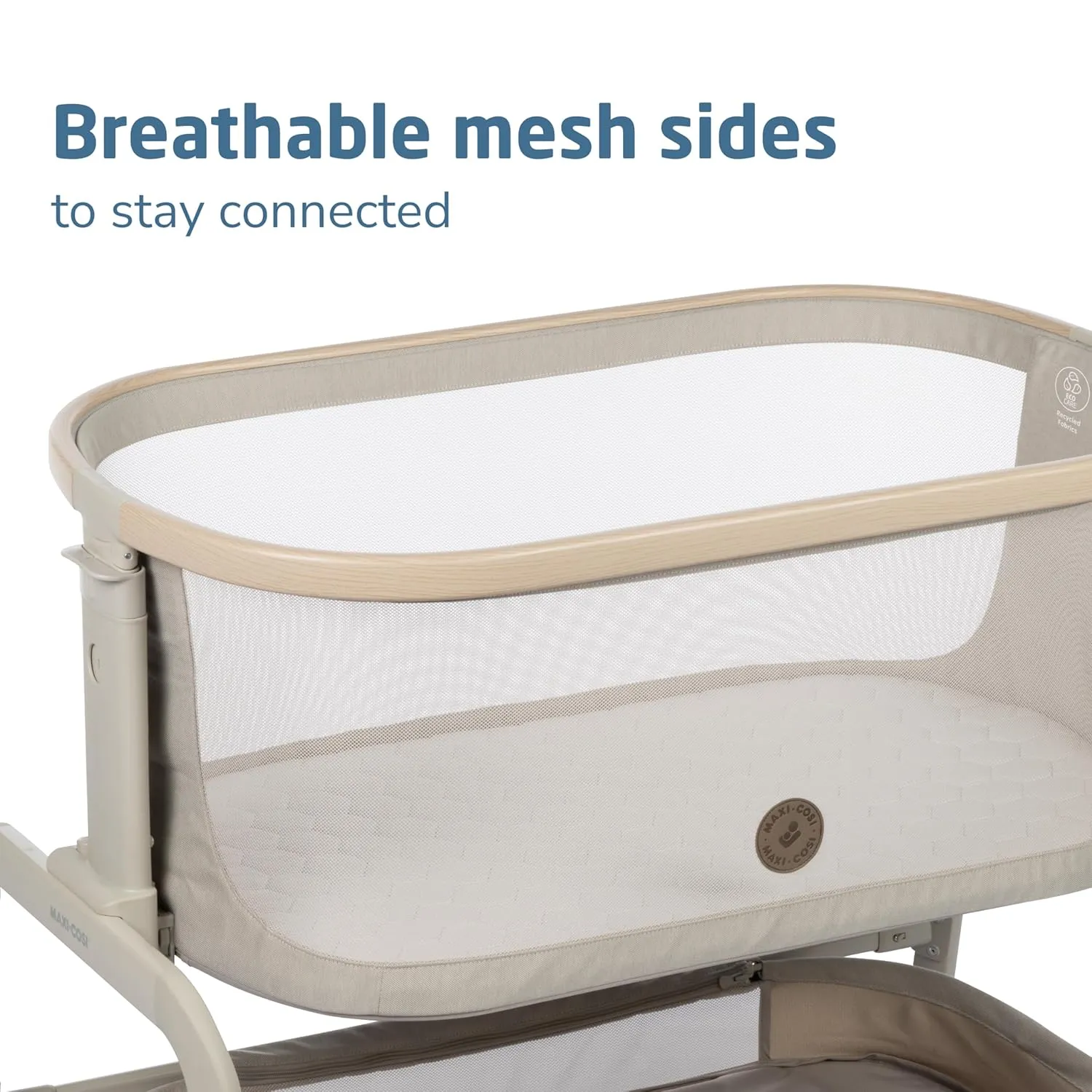 Maxi-Cosi Iora Baby Bassinets Bedside Sleeper, Portable Bassinet, Infant Bedside Sleeper Crib, Height Adjustable, Breathable Mesh, Large Storage Basket, Classic Oat