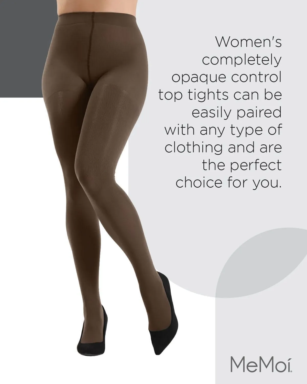 MeMoi Completely Opaque Control Top Tights for Women, Comfortable Control Top Tights, 80 Denier - Sizes Small to Q2