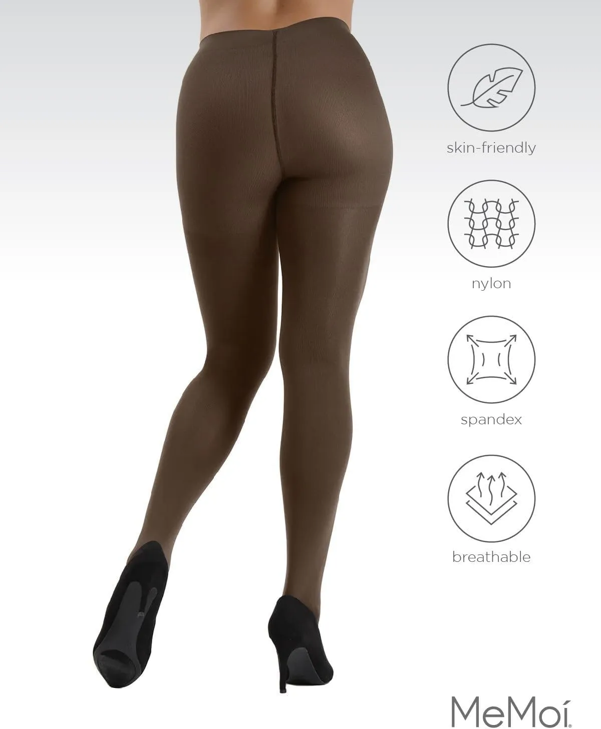 MeMoi Completely Opaque Control Top Tights for Women, Comfortable Control Top Tights, 80 Denier - Sizes Small to Q2