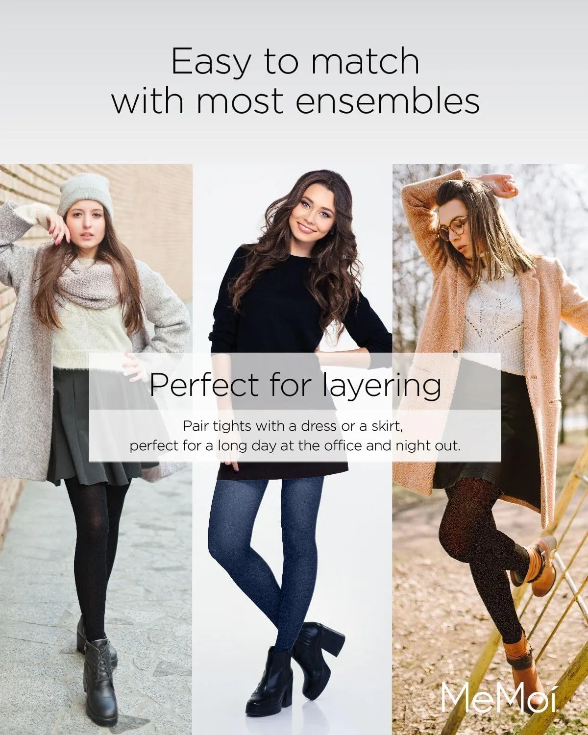 MeMoi Completely Opaque Control Top Tights for Women, Comfortable Control Top Tights, 80 Denier - Sizes Small to Q2
