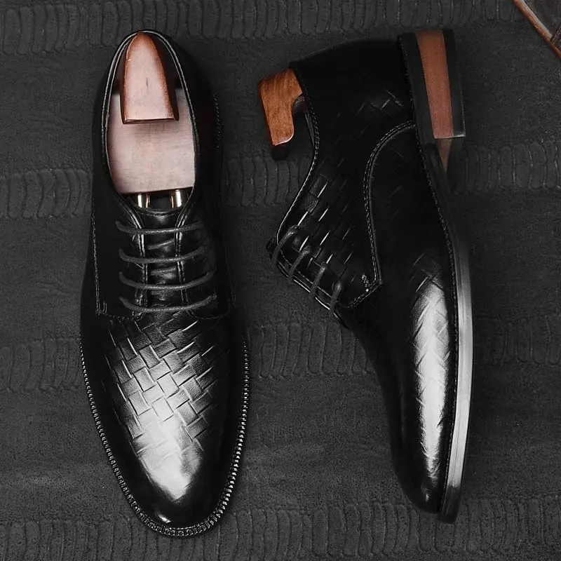 Men Dress Oxford Formal Shoes Classic Lace Up Business Plain Toe Calfskin Leather Heel Non Slip Anti-Slip Low Top Rubber Sole Shoe for Casual Wedding Party Prom