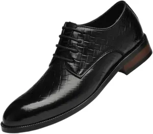 Men Dress Oxford Formal Shoes Classic Lace Up Business Plain Toe Calfskin Leather Heel Non Slip Anti-Slip Low Top Rubber Sole Shoe for Casual Wedding Party Prom
