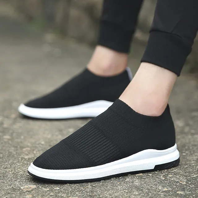 Men knit mesh sneakers Breathable Slip-On comfortable vulcanize shoes