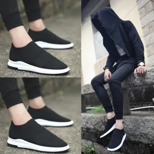 Men knit mesh sneakers Breathable Slip-On comfortable vulcanize shoes