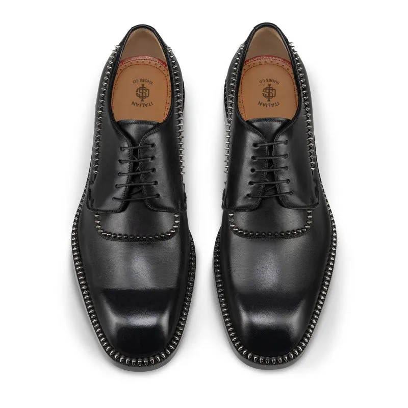 Men Studded Leather Lace-Up Oxford Shoes