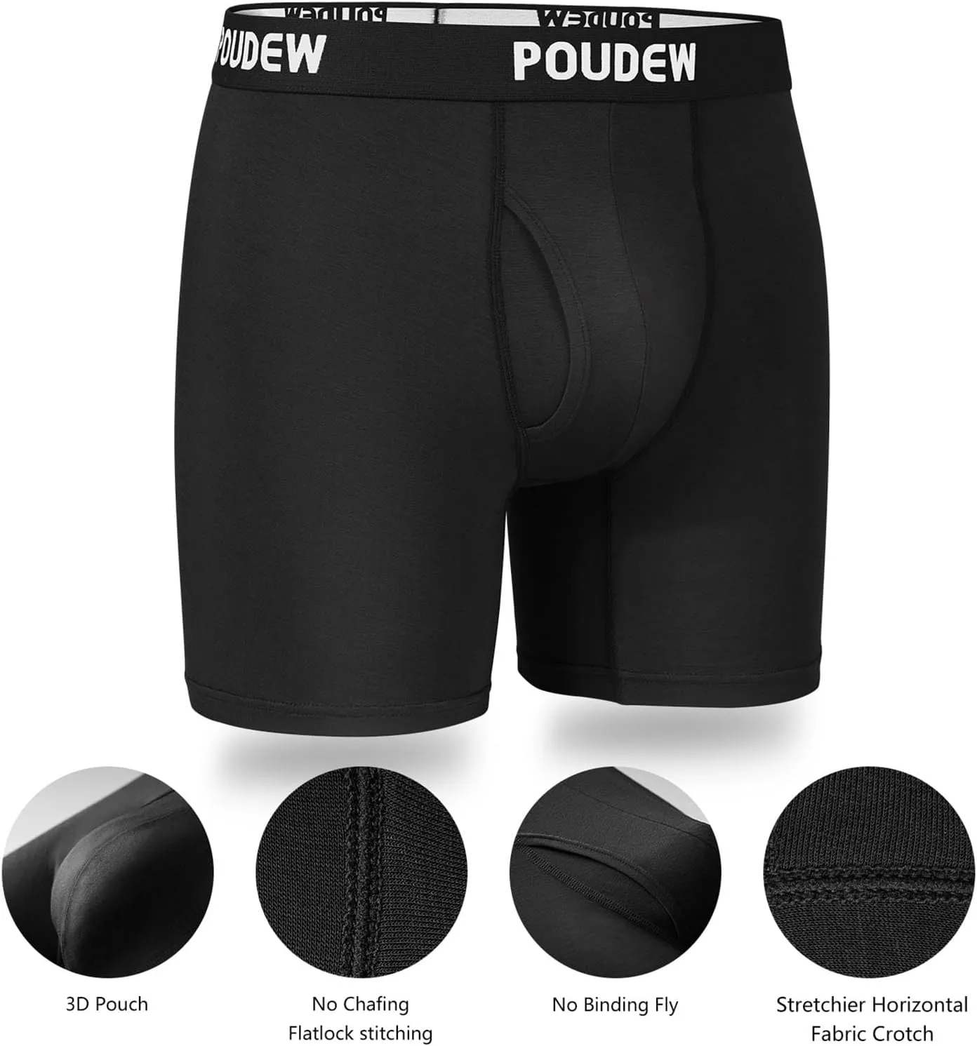 Men's Breathable Viscose Moisture Wicking No Roll Waistband Tagless Underwear Boxer Briefs, Pack of 5
