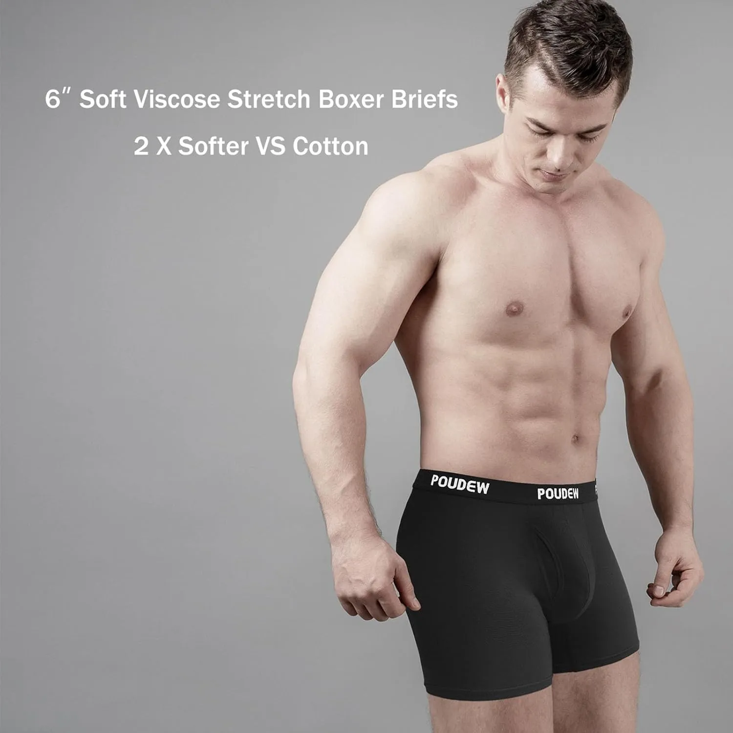 Men's Breathable Viscose Moisture Wicking No Roll Waistband Tagless Underwear Boxer Briefs, Pack of 5