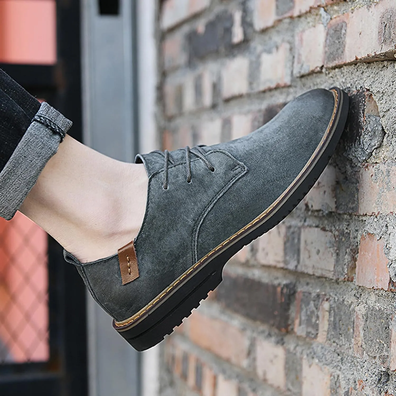 Men's Classic Lace Up Oxfords,Casual Leather Comfort Dress Shoes British Business Wing Tip Non-Slip Formal Shoes