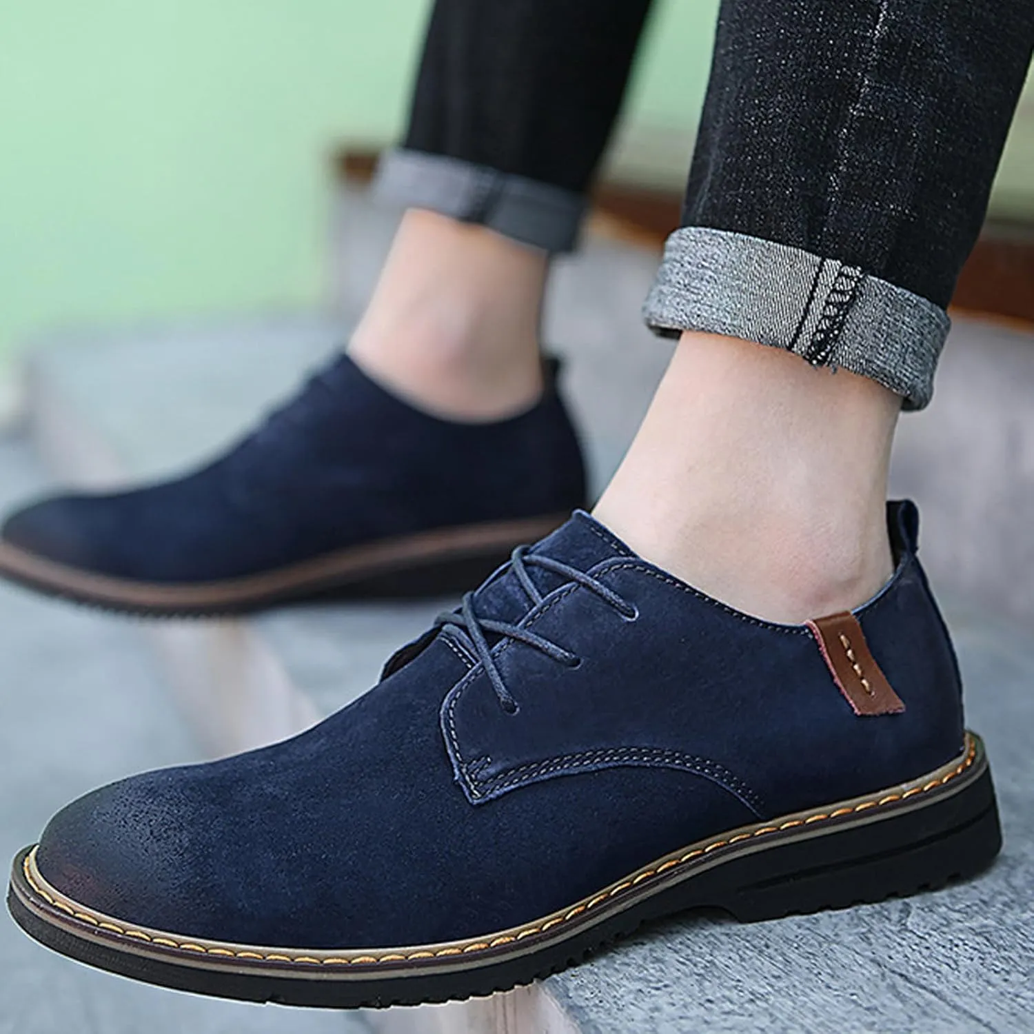 Men's Classic Lace Up Oxfords,Casual Leather Comfort Dress Shoes British Business Wing Tip Non-Slip Formal Shoes