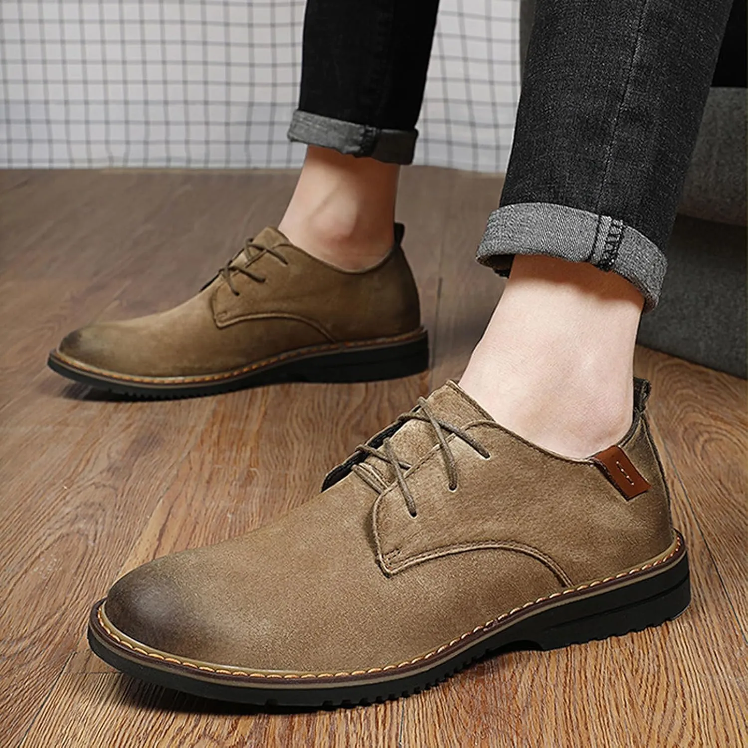 Men's Classic Lace Up Oxfords,Casual Leather Comfort Dress Shoes British Business Wing Tip Non-Slip Formal Shoes