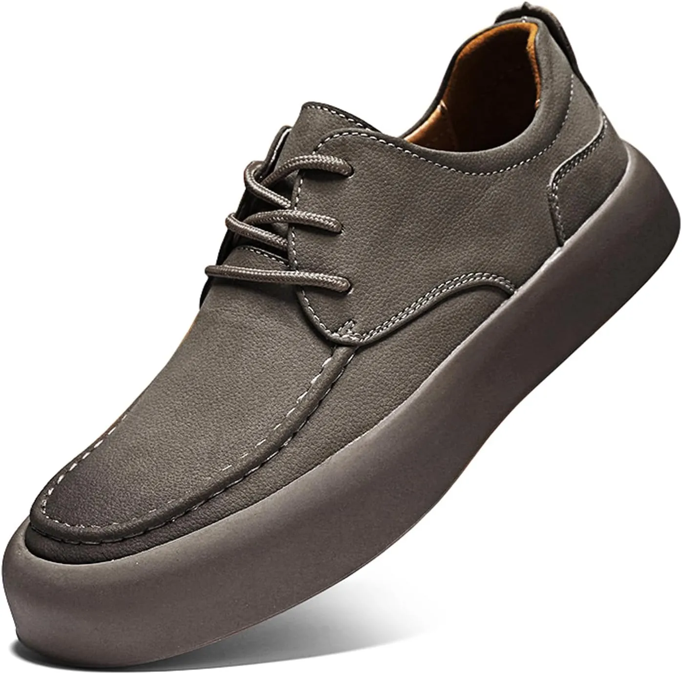 Men's Genuine Leather Platform Lace-up Formal Oxfords,Fashion Round Toe Handmade Casual Dress Shoes,Comfortable Non-Slip Business Work Shoes