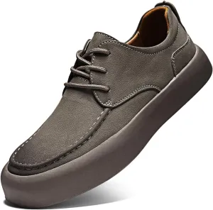 Men's Genuine Leather Platform Lace-up Formal Oxfords,Fashion Round Toe Handmade Casual Dress Shoes,Comfortable Non-Slip Business Work Shoes