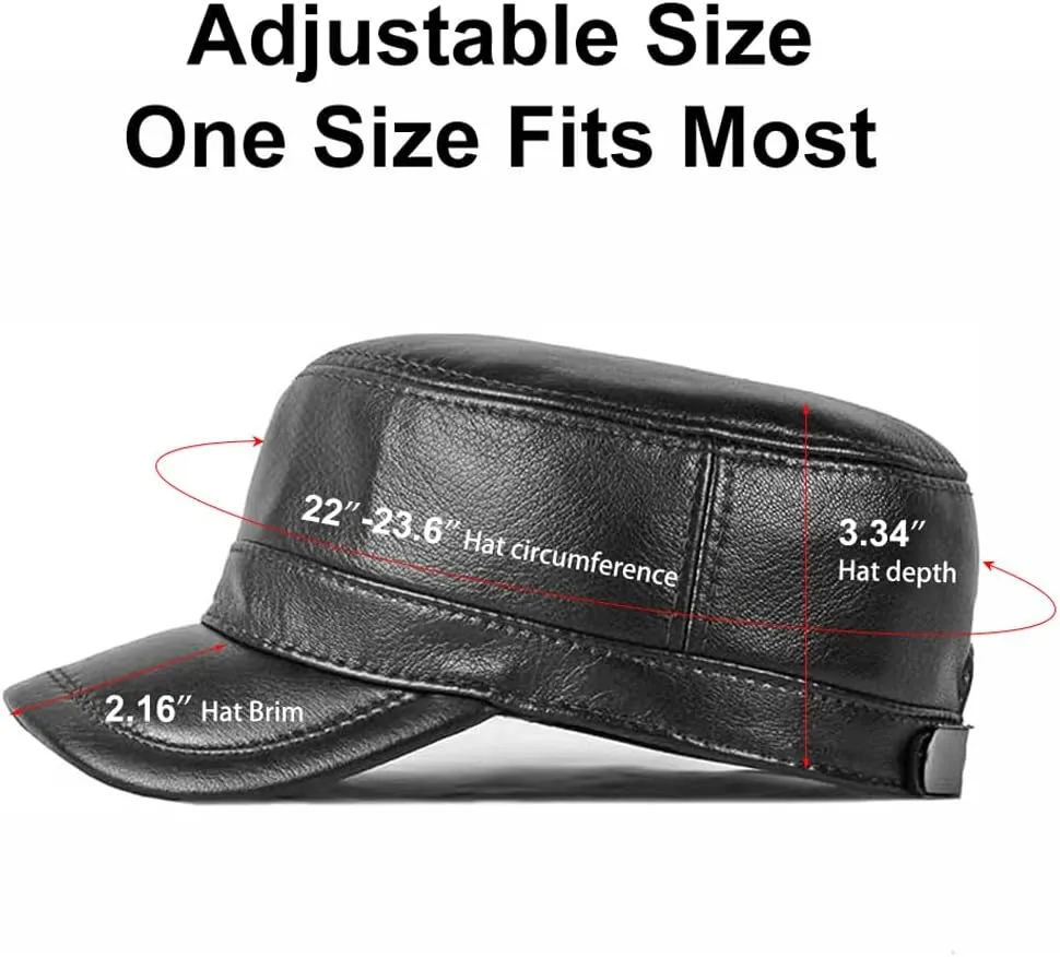 Men's Lambskin Leather Military Caps Cadet Army Caps Flat Top Cap