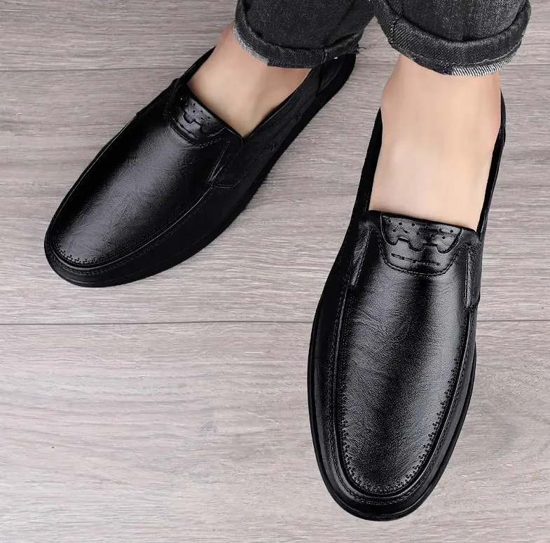 Men's Leather Slip-On Wingtip Oxford Shoes - Lightweight & Comfortable Casual Business Formal Footwear