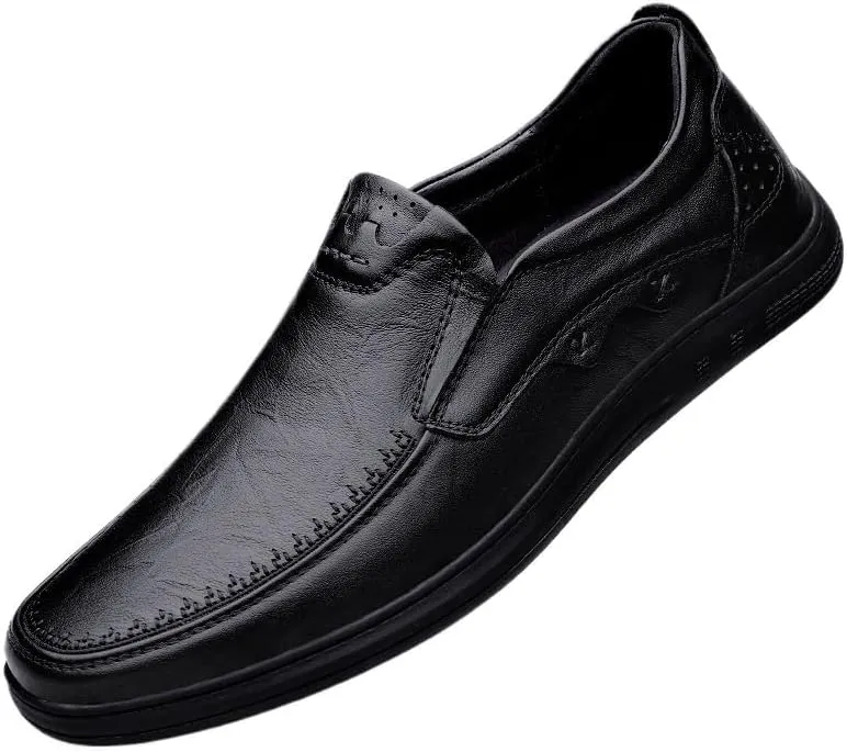 Men's Leather Slip-On Wingtip Oxford Shoes - Lightweight & Comfortable Casual Business Formal Footwear