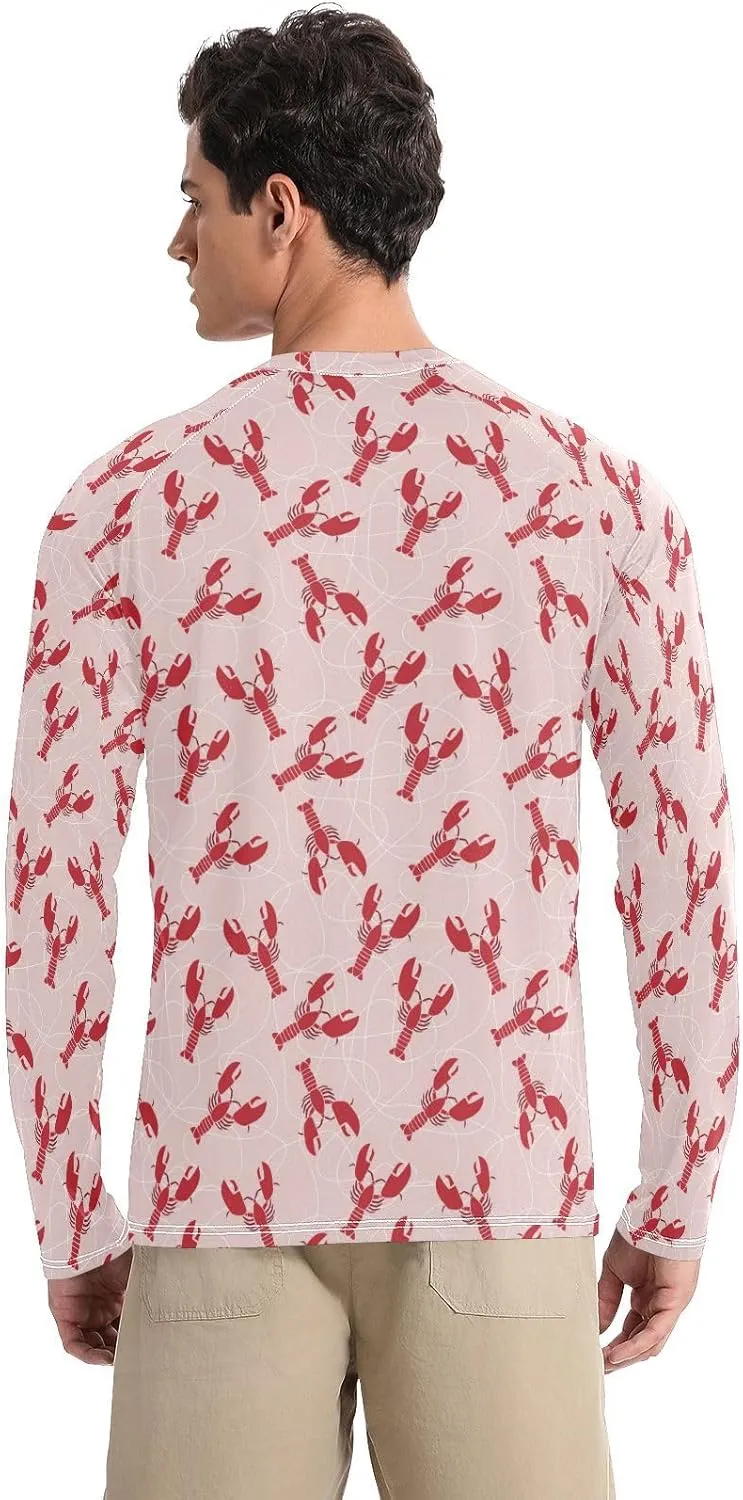 Mens Long Sleeve Rash Guard UPF 50  Sun Protection Quick Dry Red Flat Lobster Fishing Hiking Swim Shirt