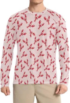 Mens Long Sleeve Rash Guard UPF 50  Sun Protection Quick Dry Red Flat Lobster Fishing Hiking Swim Shirt