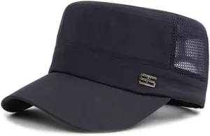 Men's Mesh Army Hat Outdoor Quickly Dry Baseball Cap Cadet Hat Military Breathable Combat Fishing Flat Adjustable Cap - Spring/Summer Casual Sun Cap (Navy Blue)