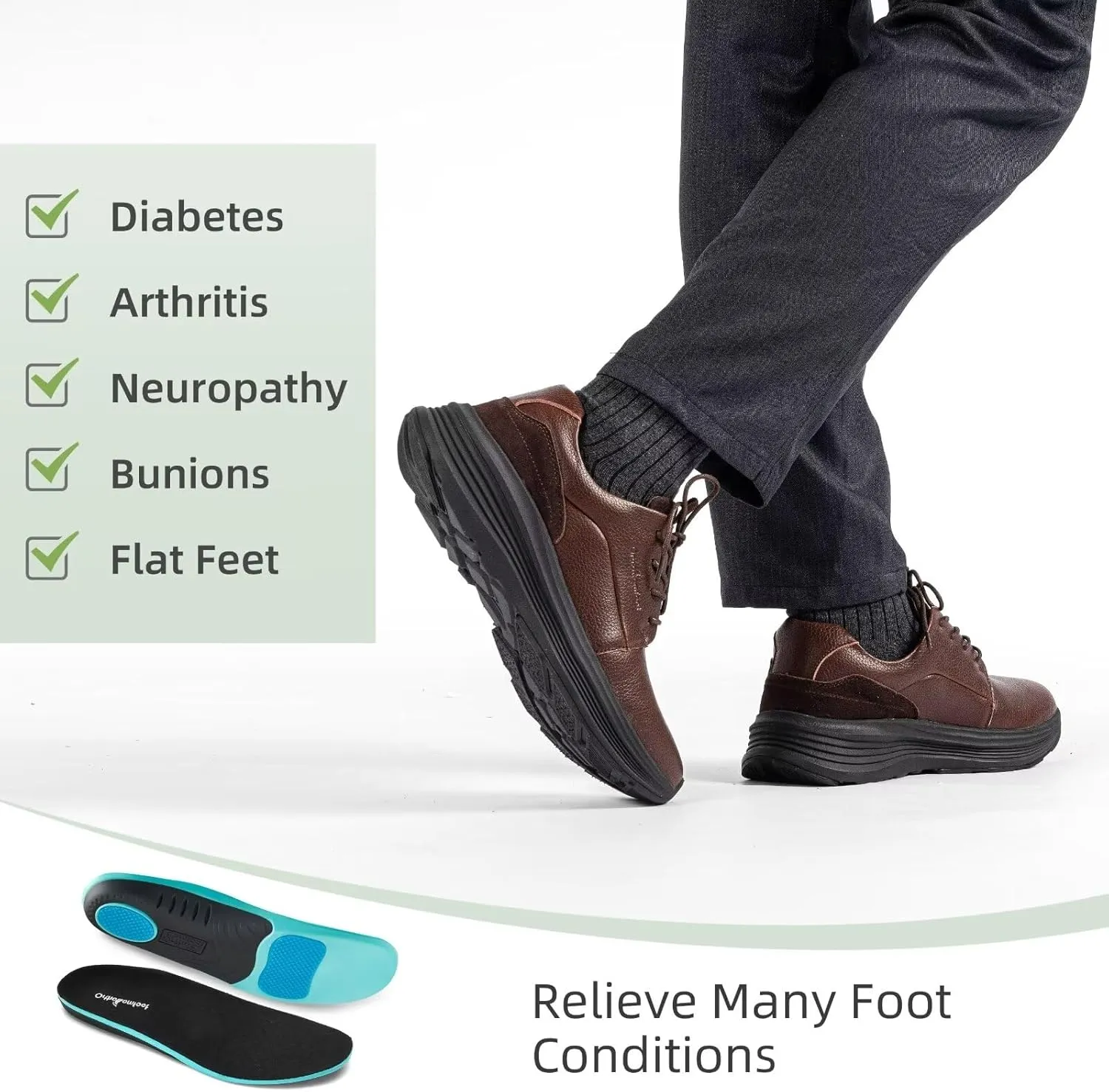 Men's Orthopedic Leather Dress Walking Shoes: Comfortable Plantar Fasciitis Business Oxford with Arch Support, Casual Cushion Flat Feet Orthotic Walking Shoes for Foot and Heel Pain Relief