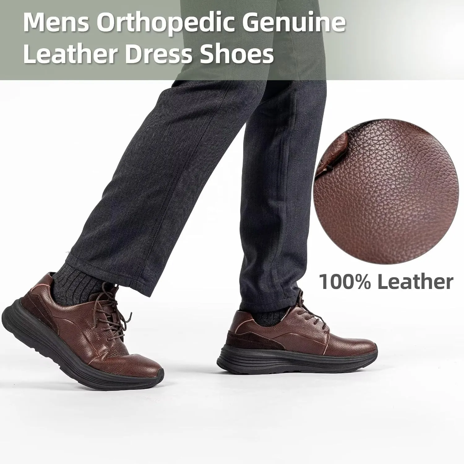 Men's Orthopedic Leather Dress Walking Shoes: Comfortable Plantar Fasciitis Business Oxford with Arch Support, Casual Cushion Flat Feet Orthotic Walking Shoes for Foot and Heel Pain Relief