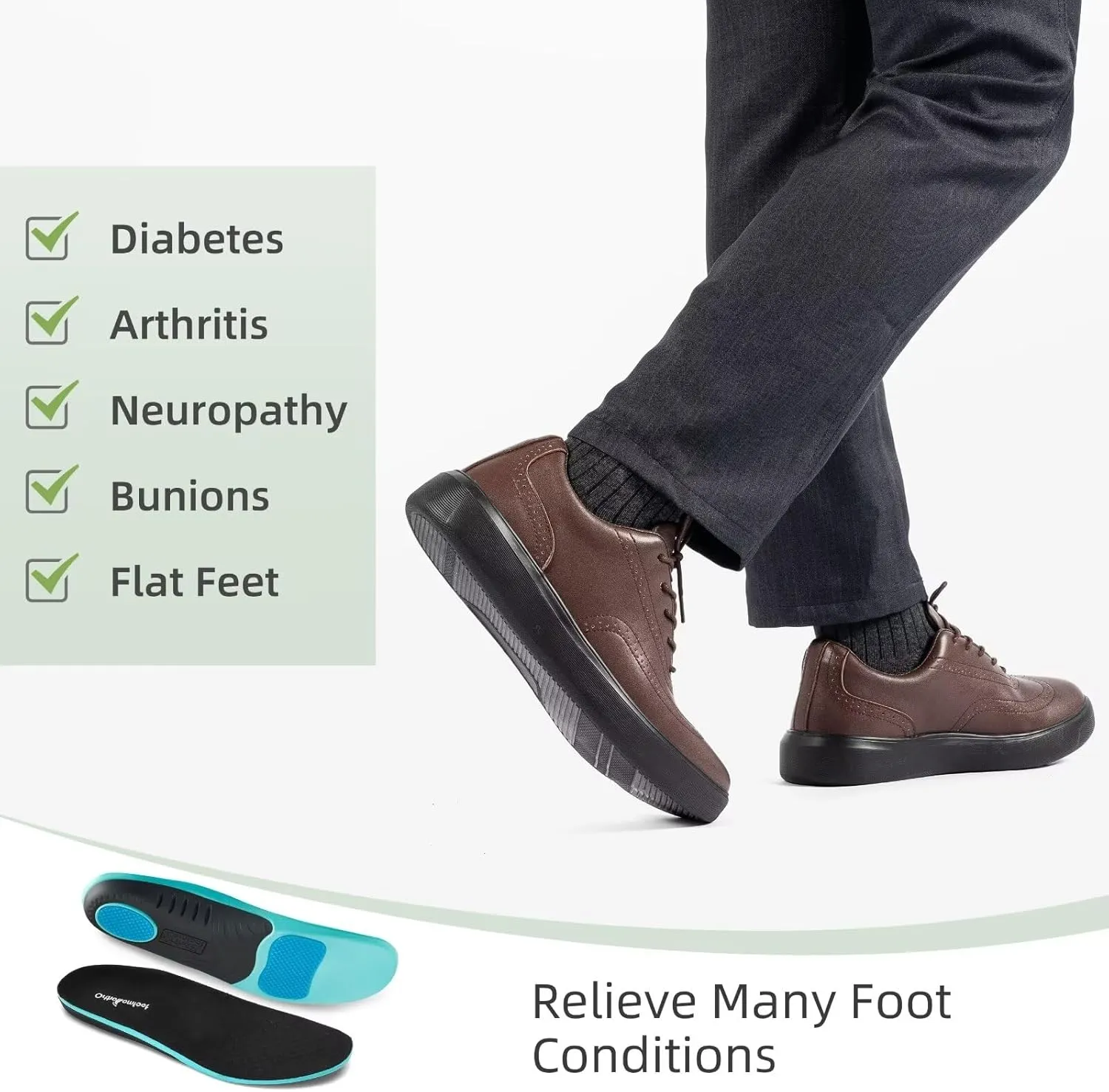 Men's Orthopedic Leather Dress Walking Shoes: Comfortable Plantar Fasciitis Oxford with Arch Support, Orthotic Casual Business Flat Feet Work Shoes for Foot and Heel Pain Relief