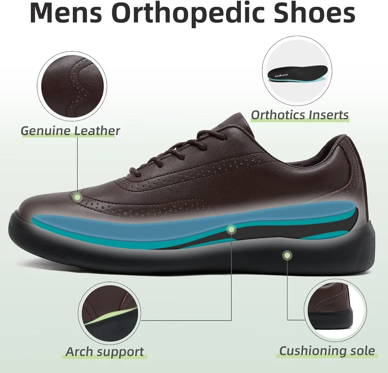 Men's Orthopedic Leather Dress Walking Shoes: Comfortable Plantar Fasciitis Oxford with Arch Support, Orthotic Casual Business Flat Feet Work Shoes for Foot and Heel Pain Relief