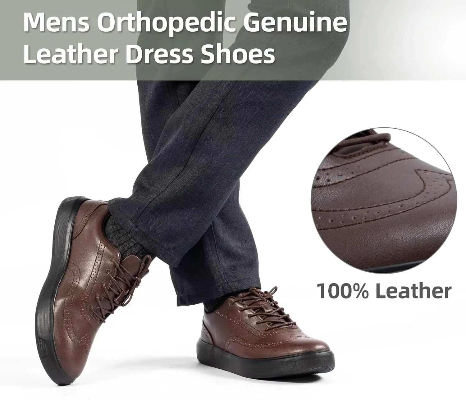 Men's Orthopedic Leather Dress Walking Shoes: Comfortable Plantar Fasciitis Oxford with Arch Support, Orthotic Casual Business Flat Feet Work Shoes for Foot and Heel Pain Relief