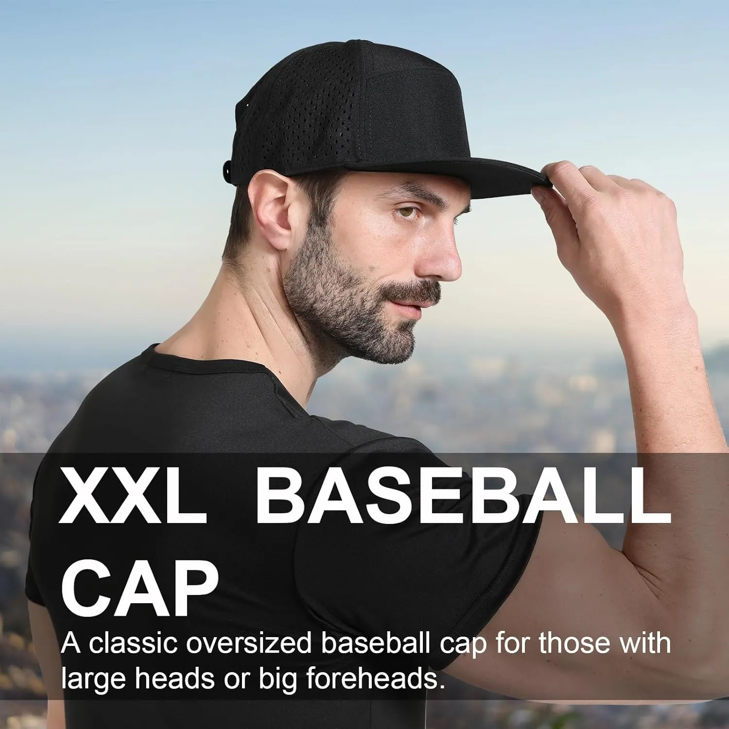Men's Oversize XXL Flat Brim Baseball Cap Adjustable Performance Snapback Hat Laser Perforated Cap Plus Size for Big Head