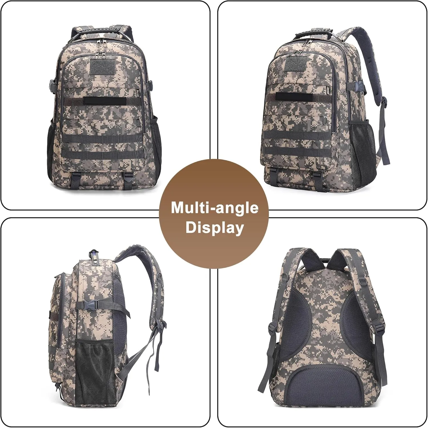 Men's Oxford Cloth Tactical Backpack 40L Outdoor Camping Rucksack Large Capacity Hiking Travel Daypack (C/Multicolor)