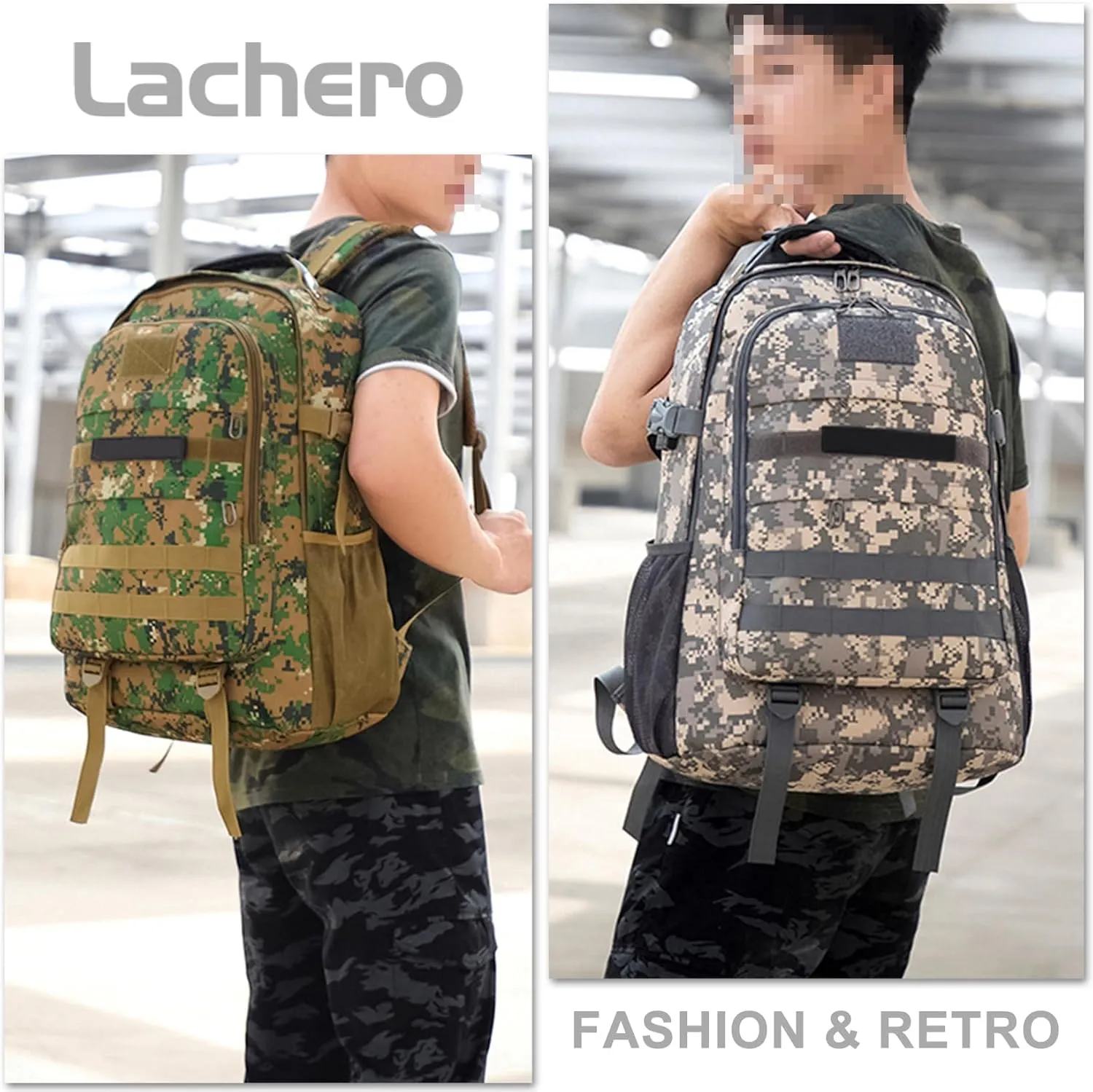 Men's Oxford Cloth Tactical Backpack 40L Outdoor Camping Rucksack Large Capacity Hiking Travel Daypack (C/Multicolor)