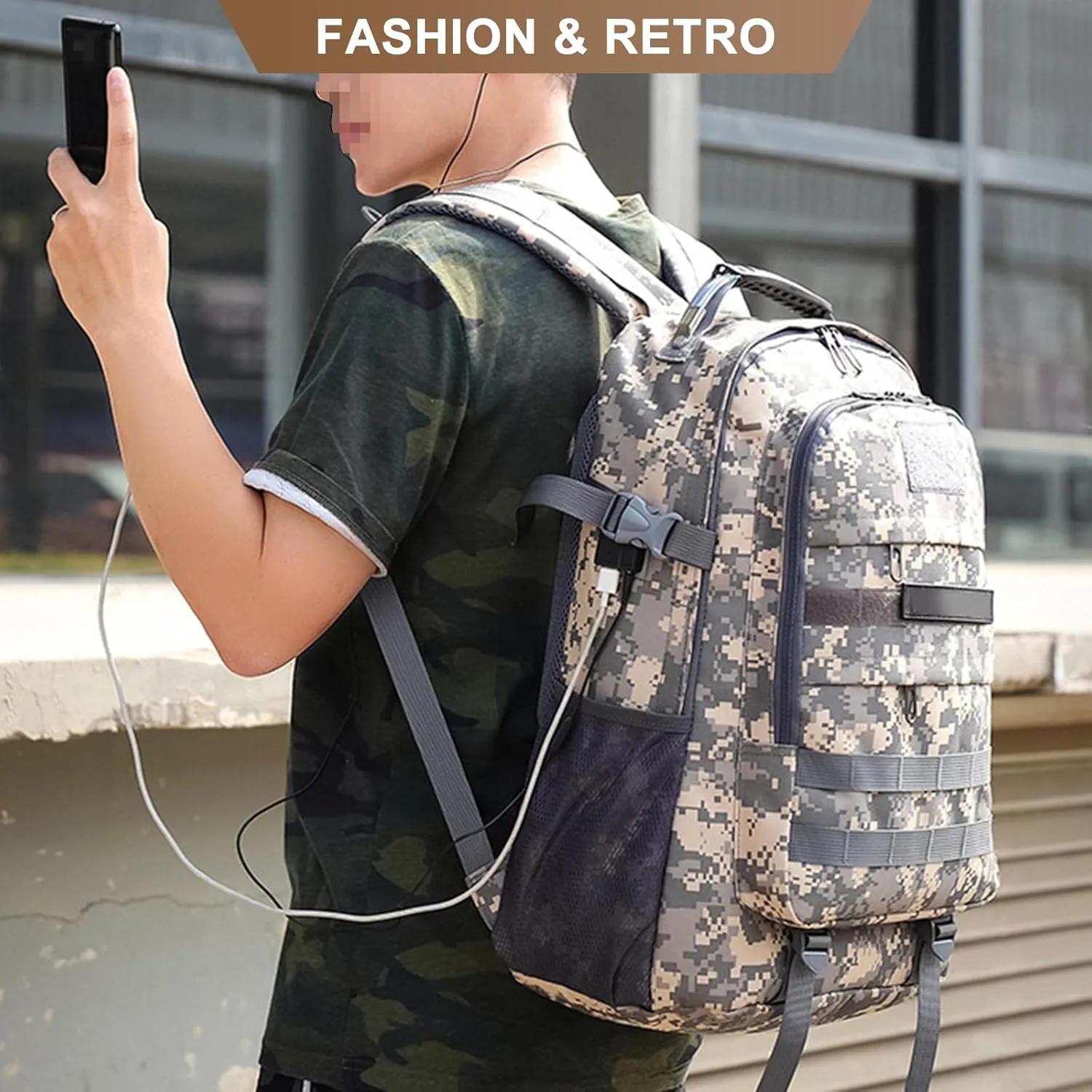 Men's Oxford Cloth Tactical Backpack 40L Outdoor Camping Rucksack Large Capacity Hiking Travel Daypack (C/Multicolor)