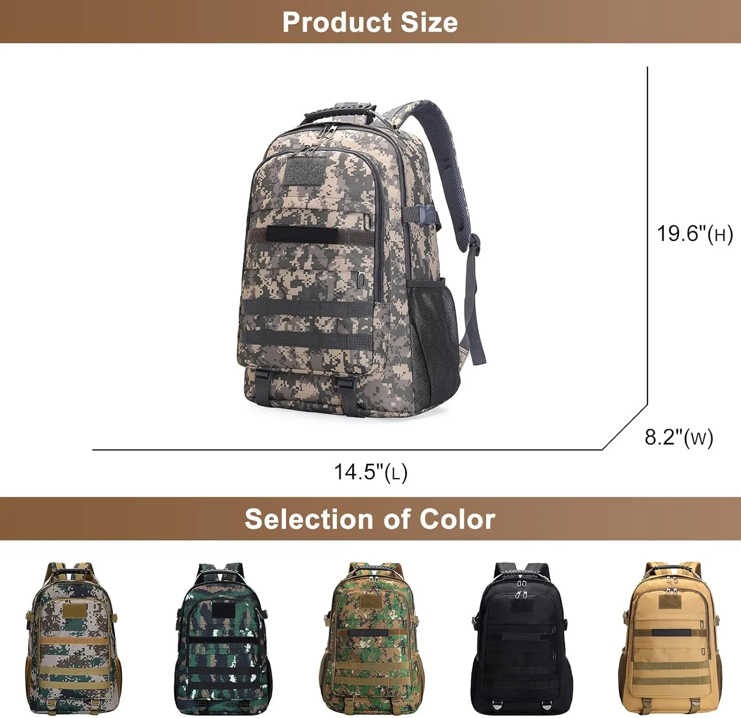 Men's Oxford Cloth Tactical Backpack 40L Outdoor Camping Rucksack Large Capacity Hiking Travel Daypack (C/Multicolor)