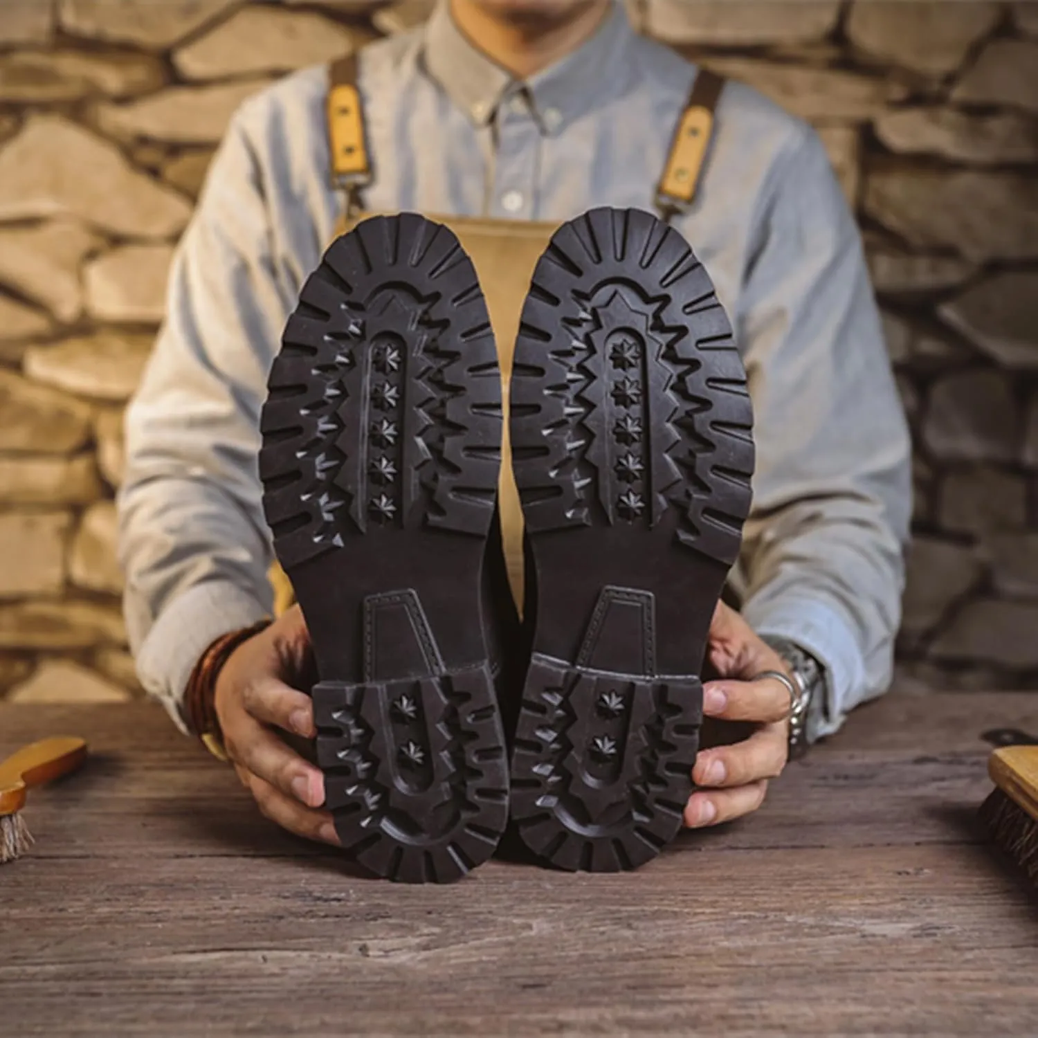 Men's Oxford Dress Boots Fashion Round Toe Platform Lace Up Low Heel Lug Sole Casual Mid Top Motorcycle Boots Business Work Boots for Men