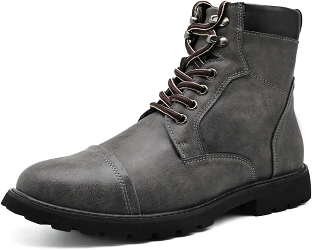 Men's Oxford Dress Boots Fashion Round Toe Platform Lace Up Low Heel Lug Sole Casual Mid Top Motorcycle Boots Business Work Boots for Men
