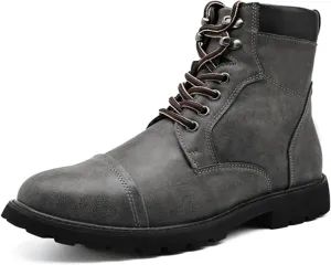 Men's Oxford Dress Boots Fashion Round Toe Platform Lace Up Low Heel Lug Sole Casual Mid Top Motorcycle Boots Business Work Boots for Men