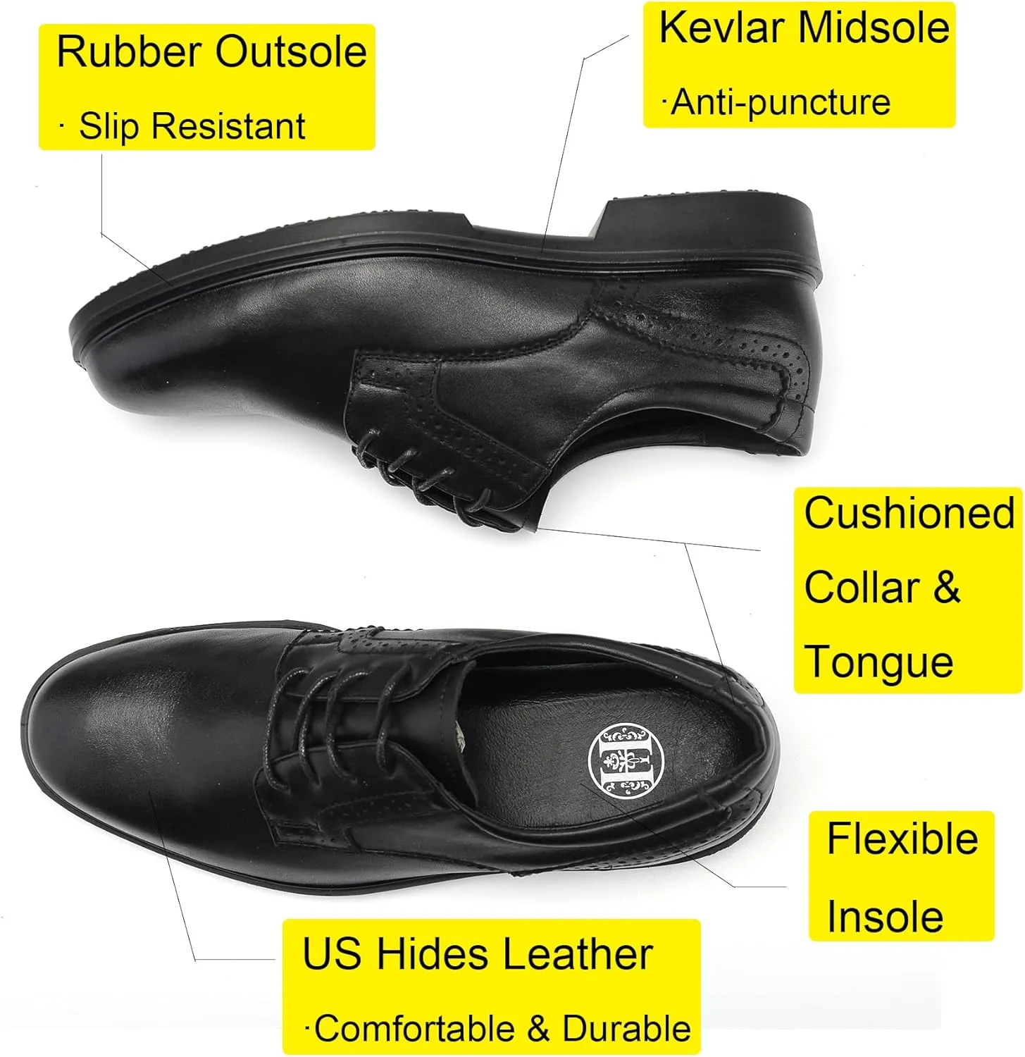 Men's Oxford Shoes Lace Up Slip Resistant Work Shoes Genuine Leather