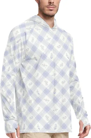 Mens Sun Protection Hoodie Long Sleeve UPF 50   Sun Shirt with Hood Fishing Shirt Rashguard for Men Plaid with Flower